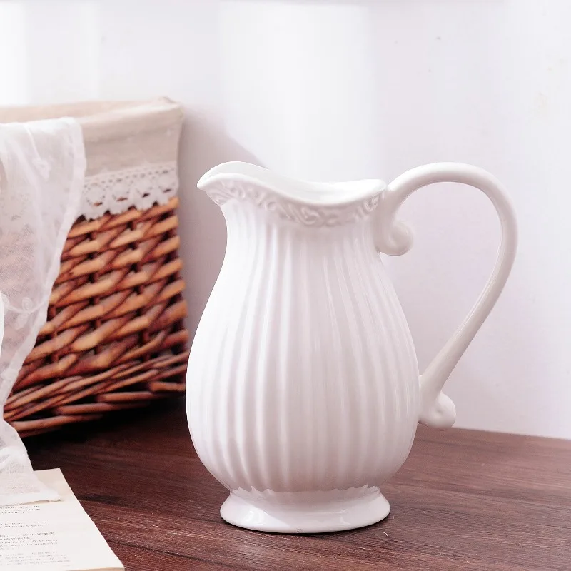 European Style White Porcelain Ceramic Flower Pot Bottle, White Gray, Blue Pink,Can Store Water Splashes, Flower Home Decoration