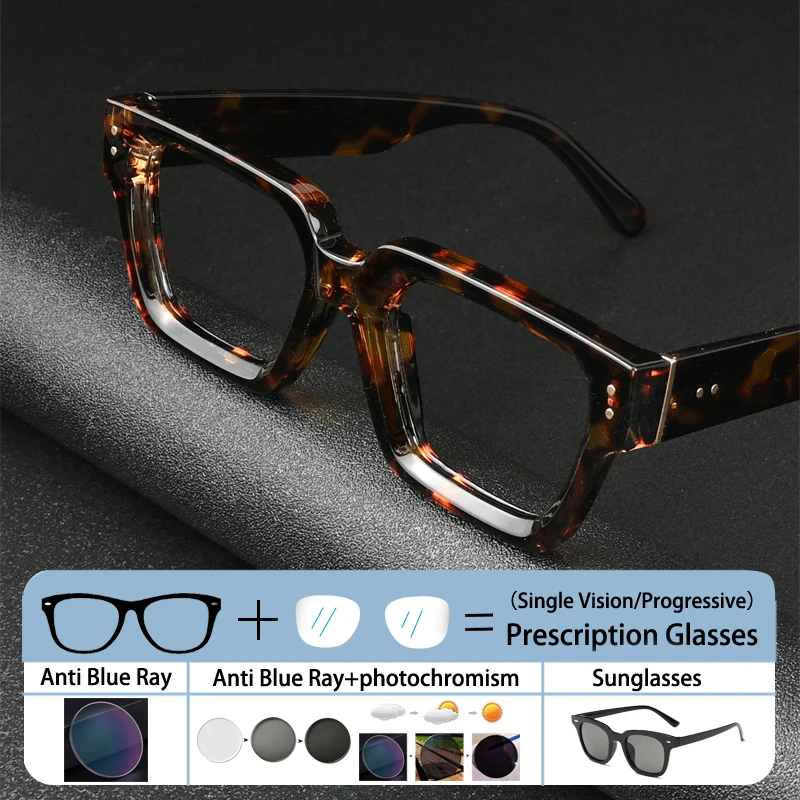 

New Luxury Men Square Acetate Frame Prescription Hyperopic Glasses Women Optical Prescription Anti Blue Ray Short Sight Eyewear