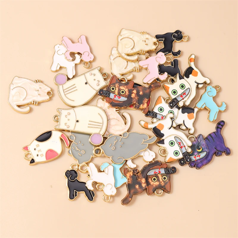 20 Stück Cartoon-Tier-Anhänger, Emaille-Katzen- und Hunde-Charms für Schmuckherstellung, Ohrringe, Halsketten, DIY-Bastelzubehör – Detail 4