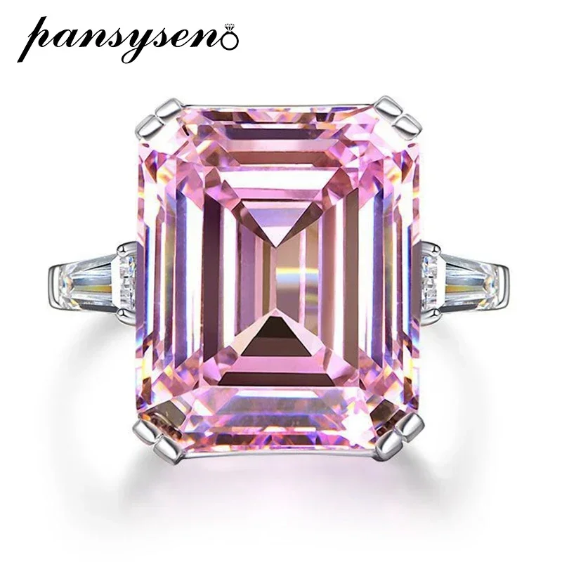 

100% 925 Sterling Silver 13*16MM Asscher Cut Pink Sapphire Citrine Lab Diamond Wedding Party Ring Luxury Fine Jewelry for Women