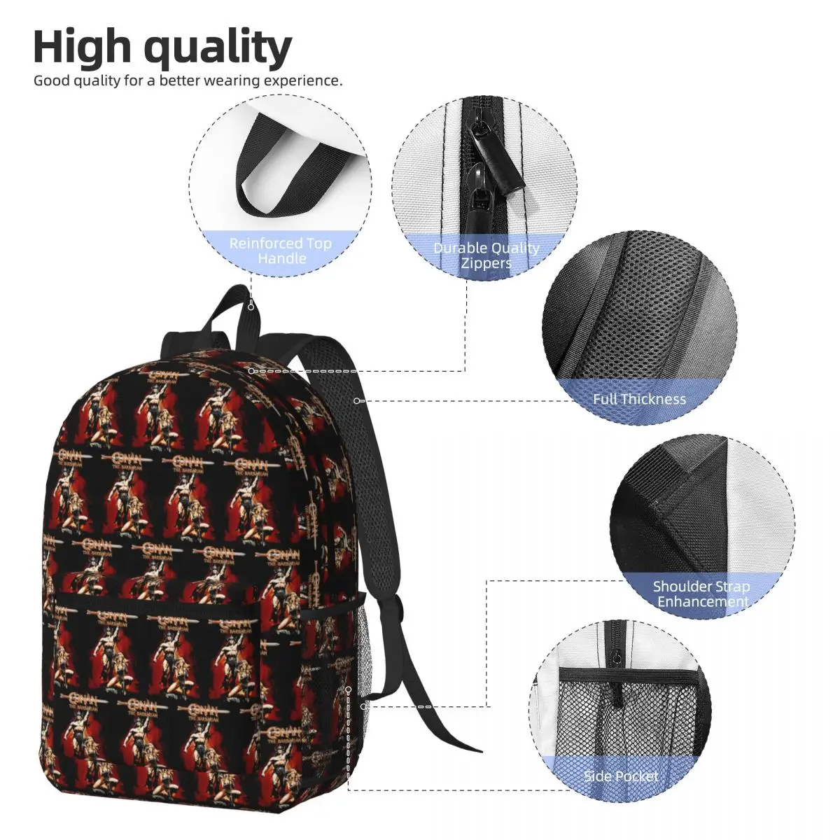 Conan The Barbarian Epic Fantasy Backpack Daypack Large Capacity Kids BookBag School Bag Shoulder Bags for Men Women