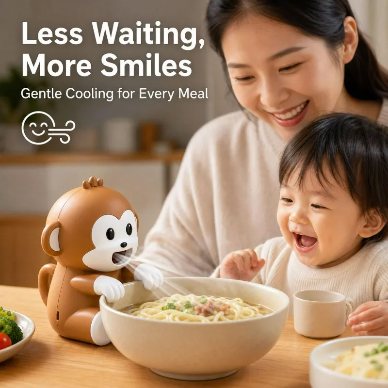 Portable Monkey Shaped Food Cooling Fan USB Rechargeable 3 Speed Silent Clip on Mini Blower for Baby Food Soup Desk Home Travel view 5