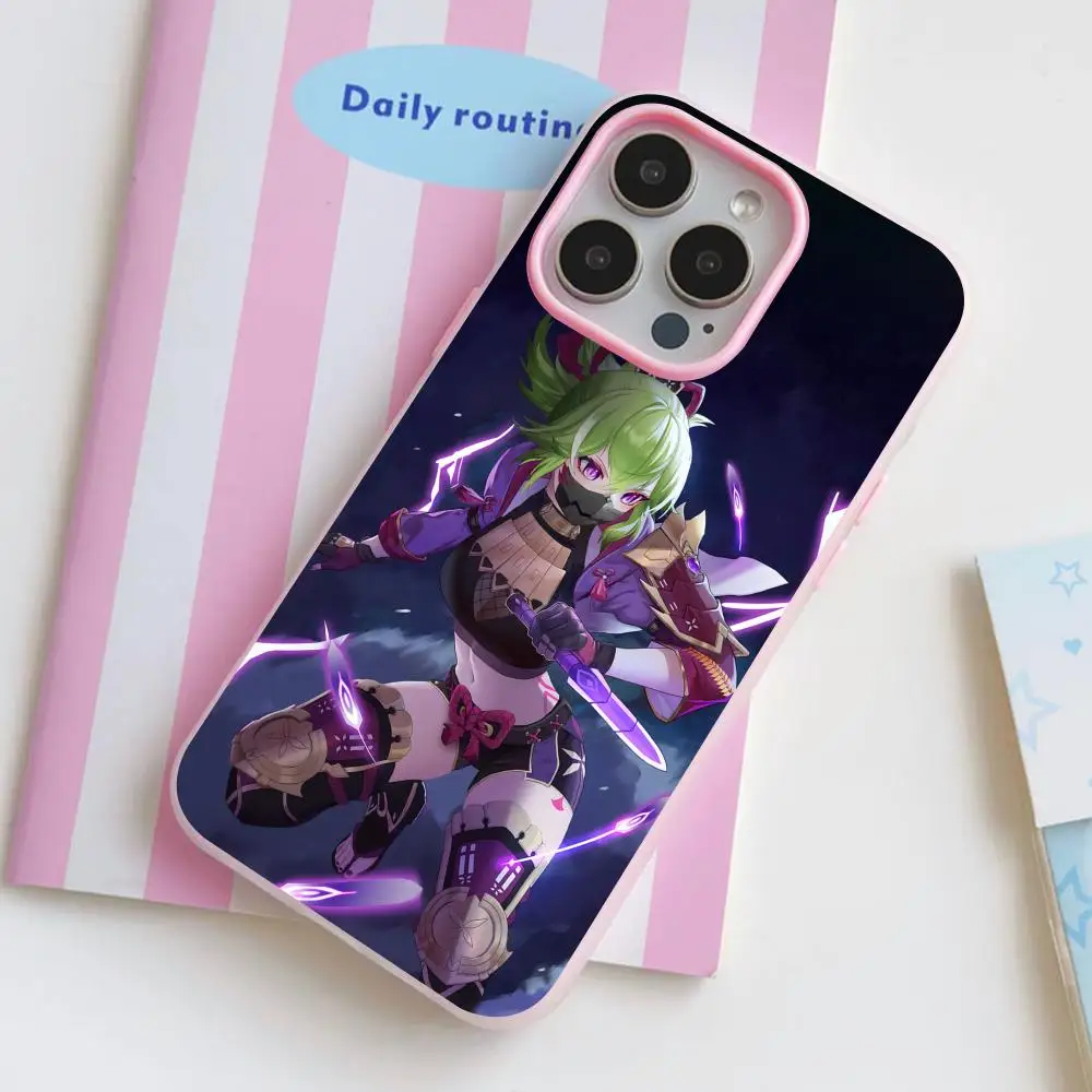 

Game GI Kuki Shinobu Phone Case for iPhone 17 16 15 14 13 12 11 Air Pro Max Plus Jelly Double layer Pink Cover