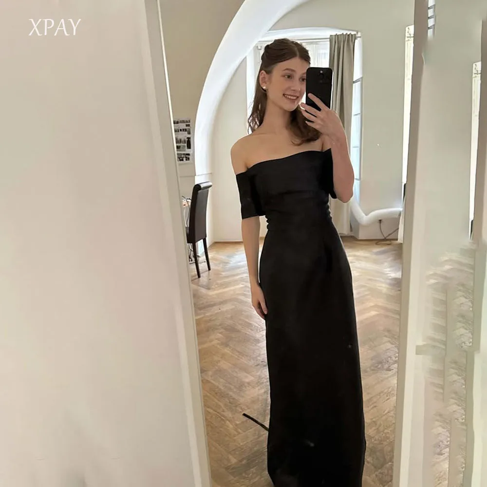 

XPAY Elegant Off Shoulder Satin Bow Evening Party Dresses Korea Corset/Zipper Back Wedding Gowns Event Prom Gowns Customized