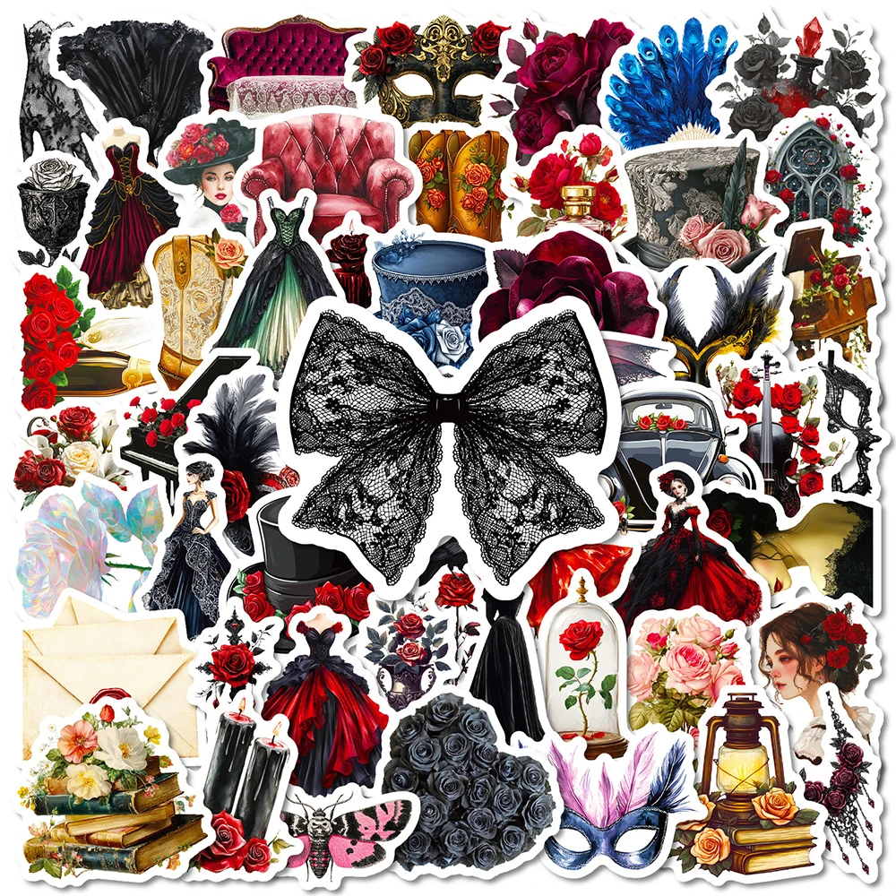 

10/30/50pcs Vintage Masquerade Ball Aesthetic Graffiti Stickers for Motorcycle Luggage Guitar Bike Cute Decoration Sticker Packs