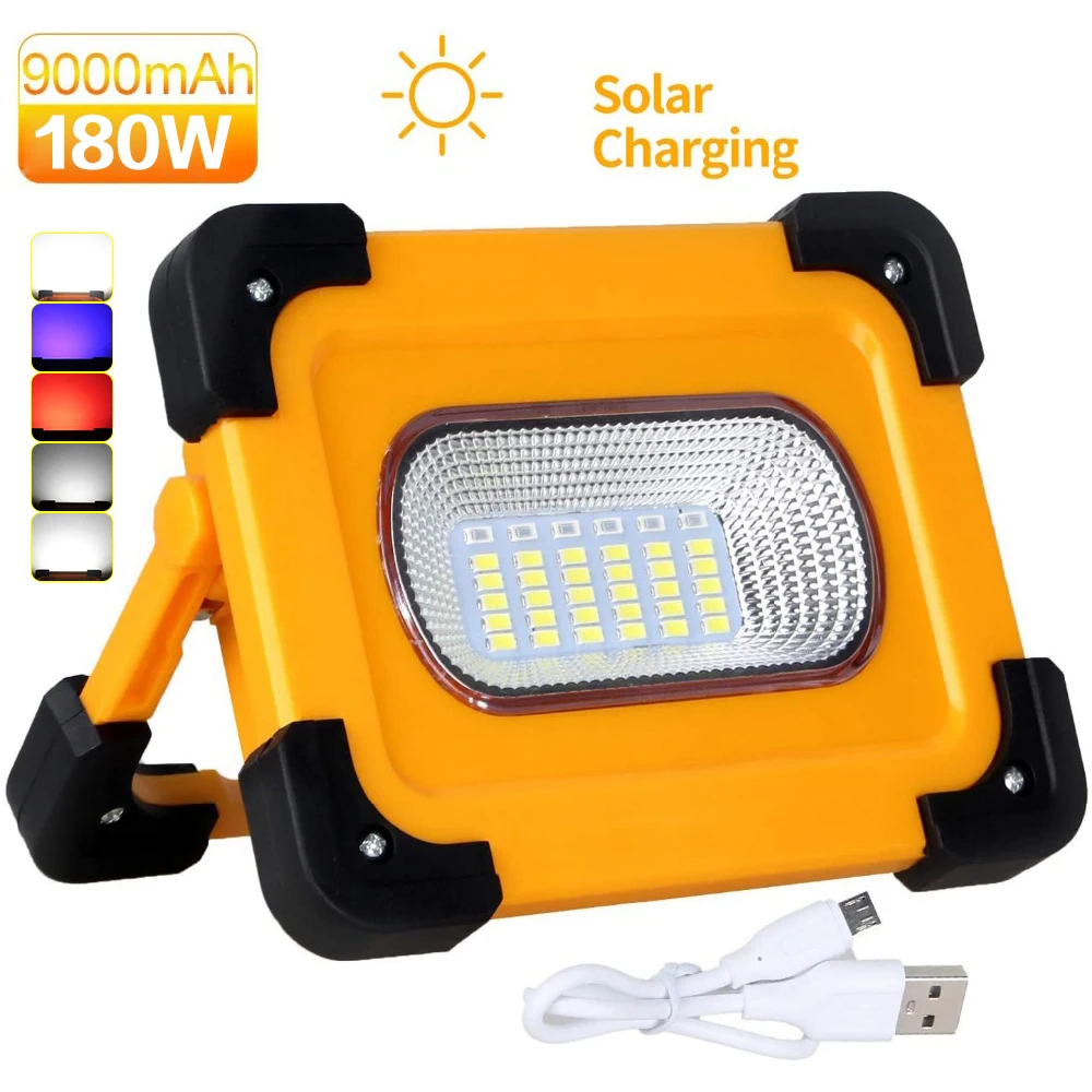 180W Portable LED Work Light Solar+USB Rechargeable Lanterns COB Flood Light 9000mAh Power Bank with Magnetic Base Car Repairing