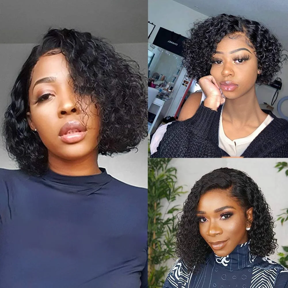 Short Bob Wig Pixie Cut Wigs Human Hair 13x1 Lace Frontal Wig Deep Wave Lace Front Human Hair Wig Pre Plucked Pixie Curly Wig