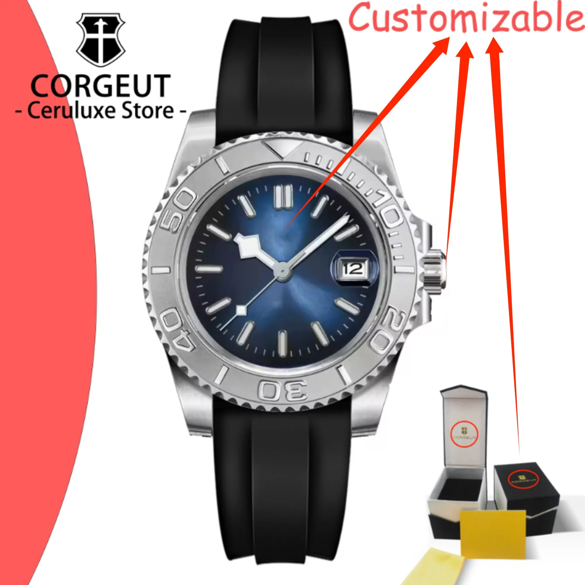 CUSTOM Man Mechanical Watch 40mm Top Brand Luxury Automatic Watch Stainless Steel 100m Waterproof Watch Men Clock Reloj Hombre