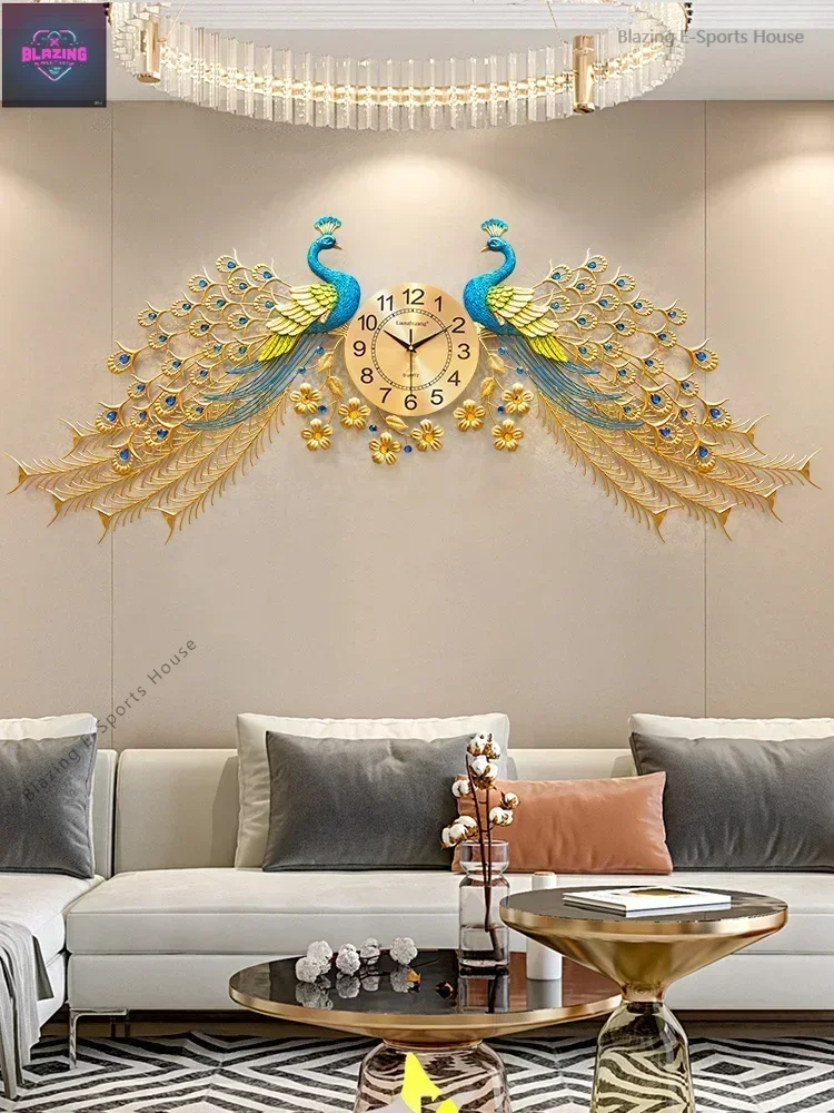 make-up watch peacock wall clock living room European light luxury atmosphere wall watch Silent wall decoration creative