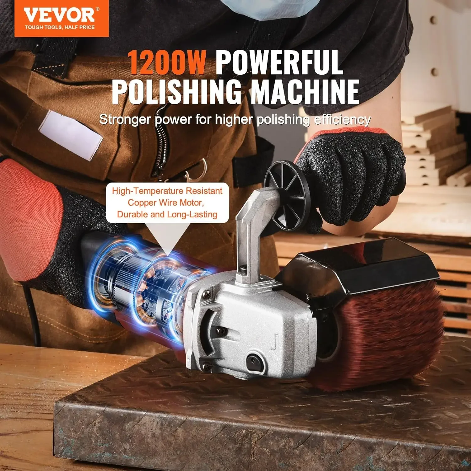 Burnishing Polishing Machine, 1200W 6 Variable Speed Surface Conditioning Tool, Handheld Electric Metal Burnishing Machine with