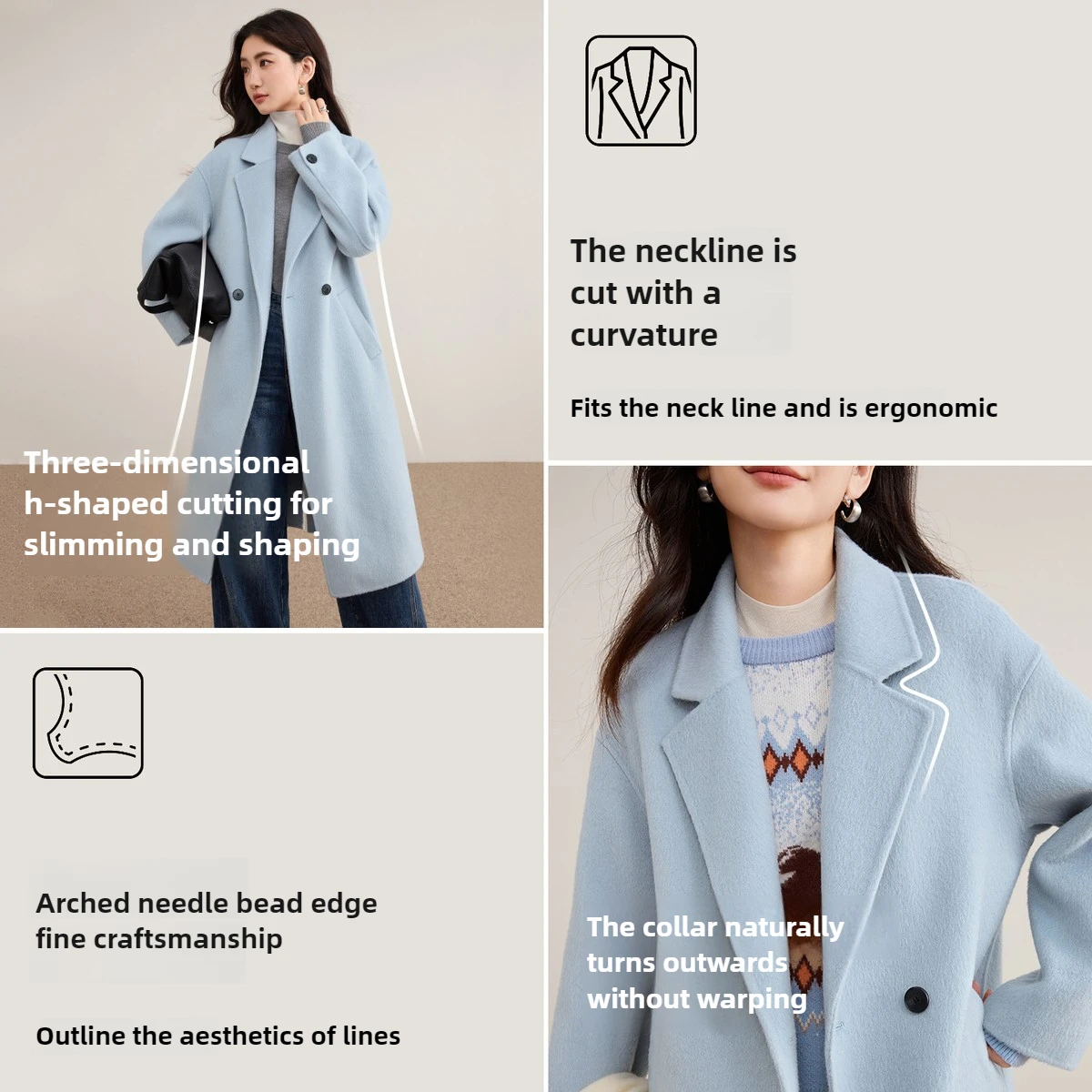 SENTUBILA Damesjas van 100% wol met dubbele gezicht Winter 2025 Pak Reverskraag Klassieke commuterstijl Lange overjas W54OA8779