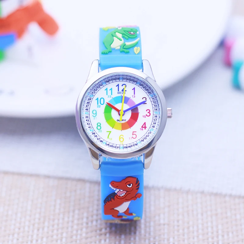 new children's boys girls kids items quartz wristwatch soft silicone strap digital cartoon dinosaur students learn time watches