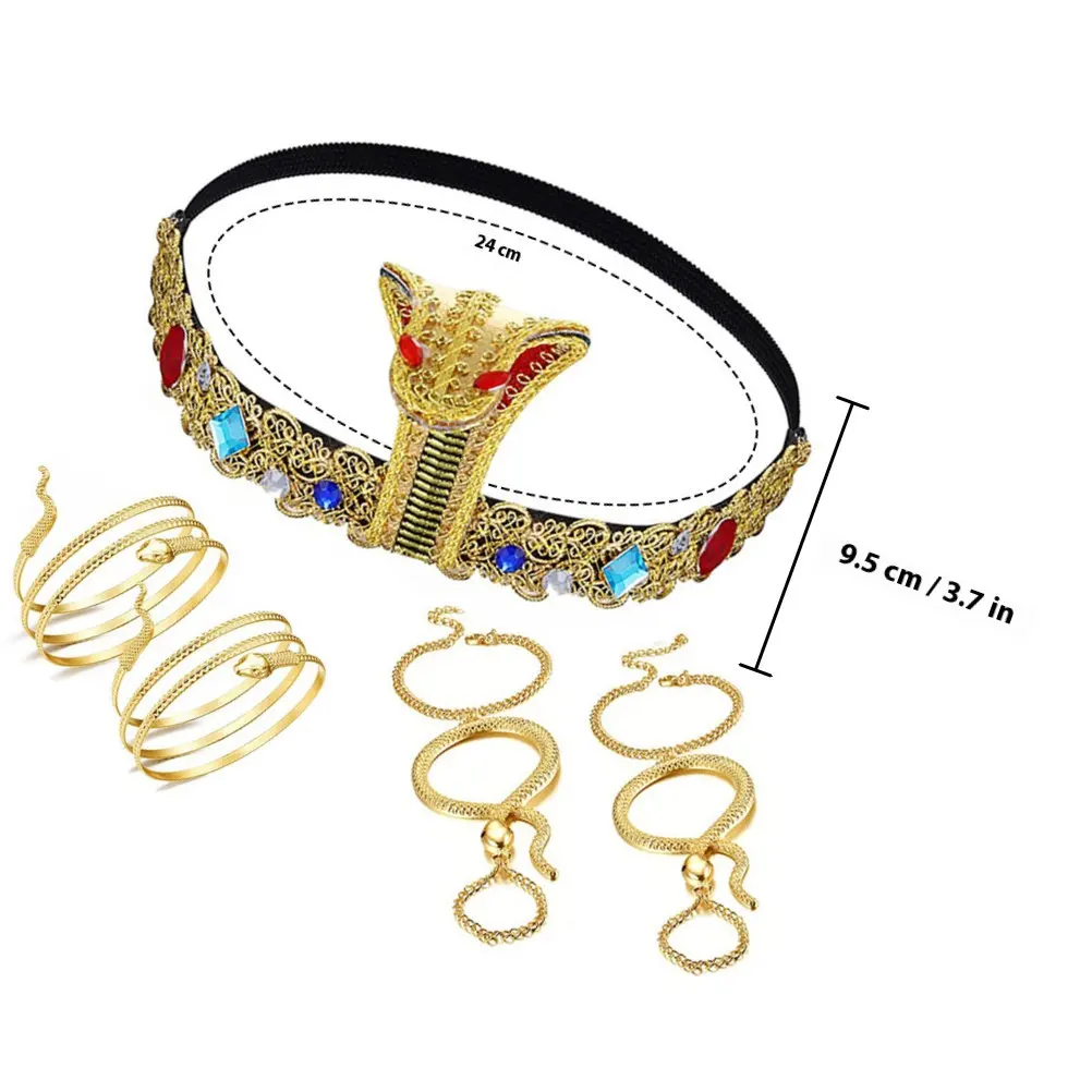 1Set Egyptische Stijl Slang Haarband Props Kostuum Hoofdtooi met Armbanden voor Halloween Party Cosplay Accessoire Vrouwen Decor