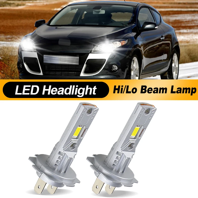 2Pcs Car LED Headlight H7 High Beam Low Beam Lamp Bulb For Renault Megane MK3 2008-2013 2014 2015 2016 Clio 4/2-Door 2003-2006