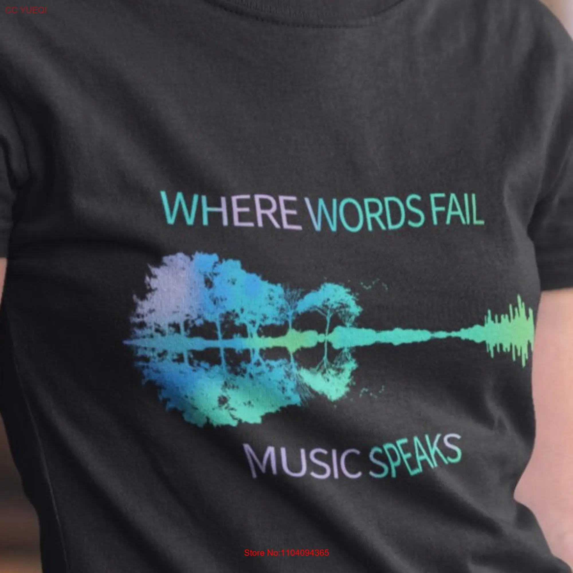 Melodie sull'acqua Let Music Speak where Words Fail with Lake Guitar parla 2021 T Shirt maniche lunghe o corte