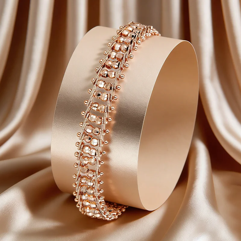 

Браслет Kinel Hot Trend из розового золота 585 пробы с уникальными звеньями для женщин, роскошное этническое украшение для невесты, на каждый день, изысканные ювелирные изделия, новинка 2026 года