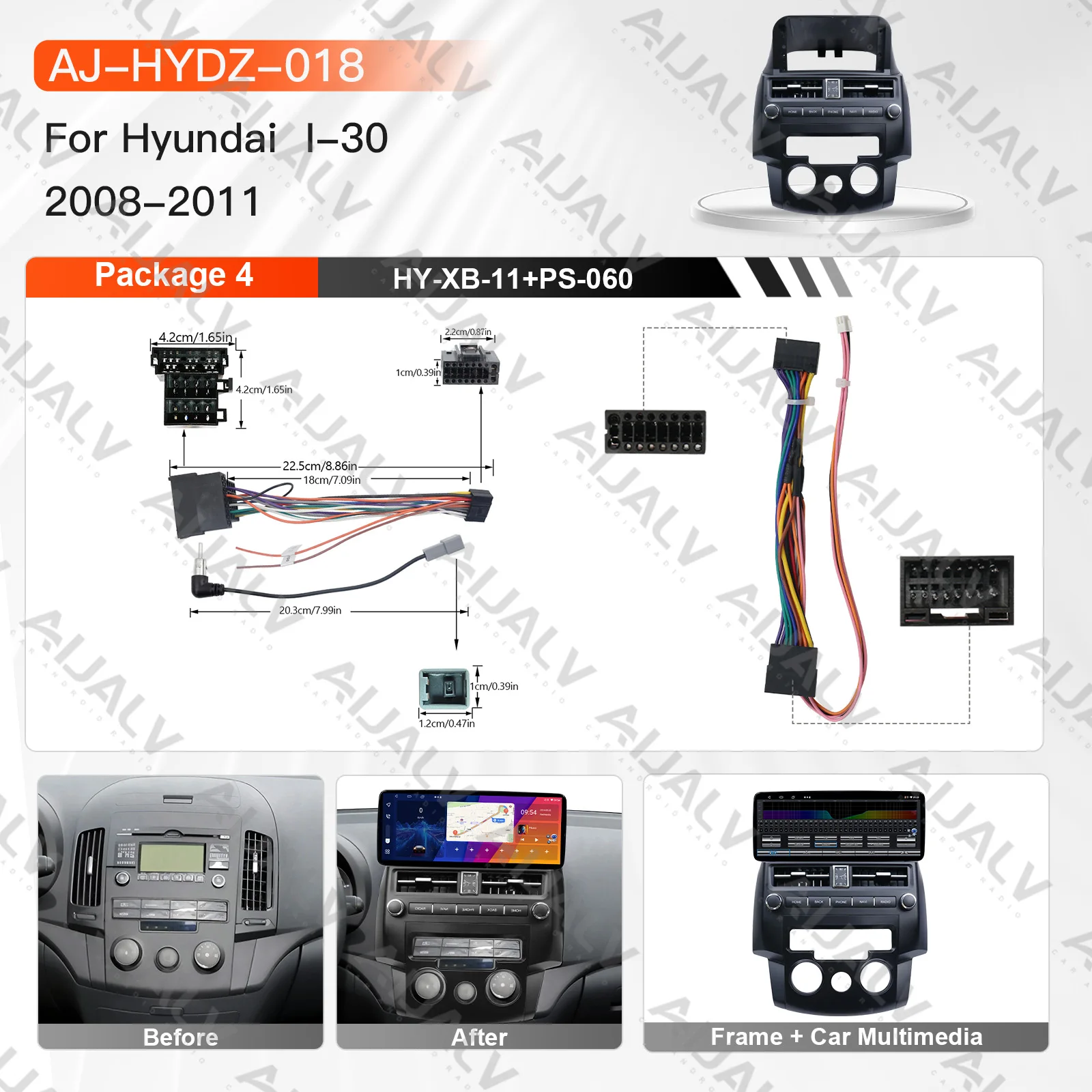 Hot12.3-inch OLED Car Audio Frame Dashboard Radio Panel DVD Player for Hyundai I-30 2008-2011 Auto Parts (with Frame with Cable)