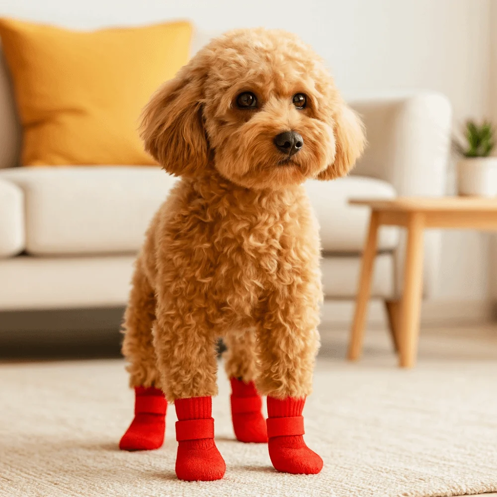 

4pcs/set Dog Booties Adjustable Non-Slip Dog Shoes Wear-Resistant Breathable Dog Foot Cover Comfortable Pet Shoes Socks Winter
