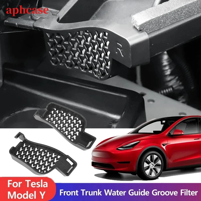 

Black 2pcs Debris Filter For Tesla Model Y 2017-2024 Front Trunk Water Channel Anti-fouling Net Grill Cover Accessories