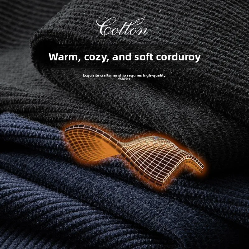 Pantalon polaire épais en velours côtelé pour homme, décontracté, taille moyenne, jambe droite, Long, pour jeunes adultes, automne et hiver