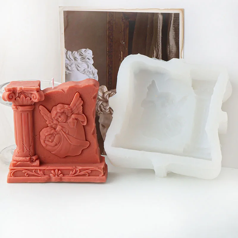 Relief Roman Pillar Virgin Angel Candle Mold DIY Handmade Holding Baby Mother Resin Gypsum Candle Silicone Mould Home Decor Gift