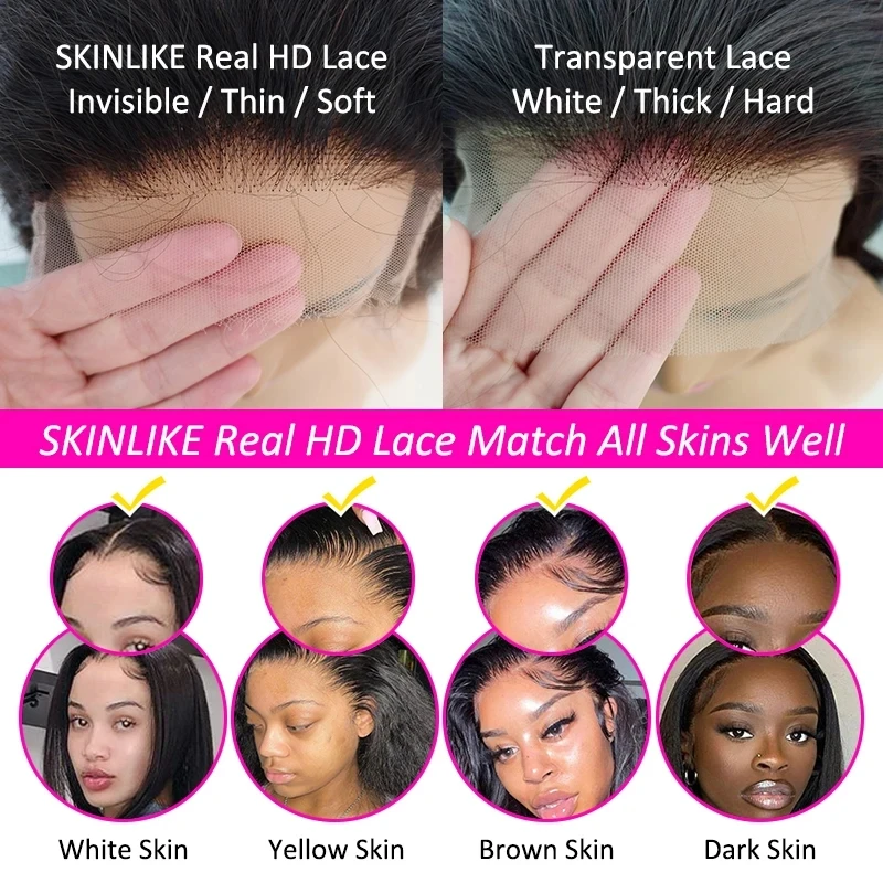 SKINLIKE Real HD Lace 5x5 6x6 13x4 13x6 HD Lace Frontal Only Melt Skin Curly Hair Pre Plucked invisible HD Lace Closure Only