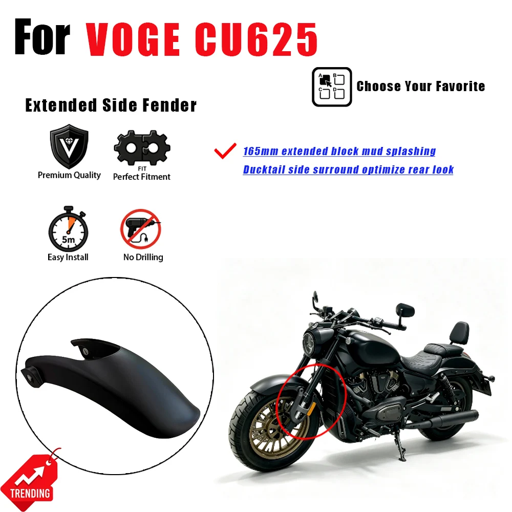 For VOGE CU625 165mm Extended Small Ducktail Side Surround Mudguard Guardabarros lateral alargado moto