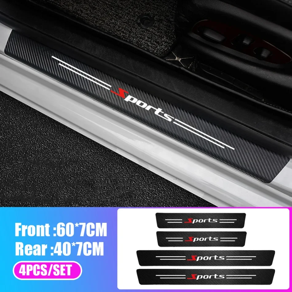 

4PCS Car Sports Trunk Anti Scratch Sticker Car Door Sill Protector Decal Carbon Fiber Car Door Plate Sill Scuff Cover Stickers