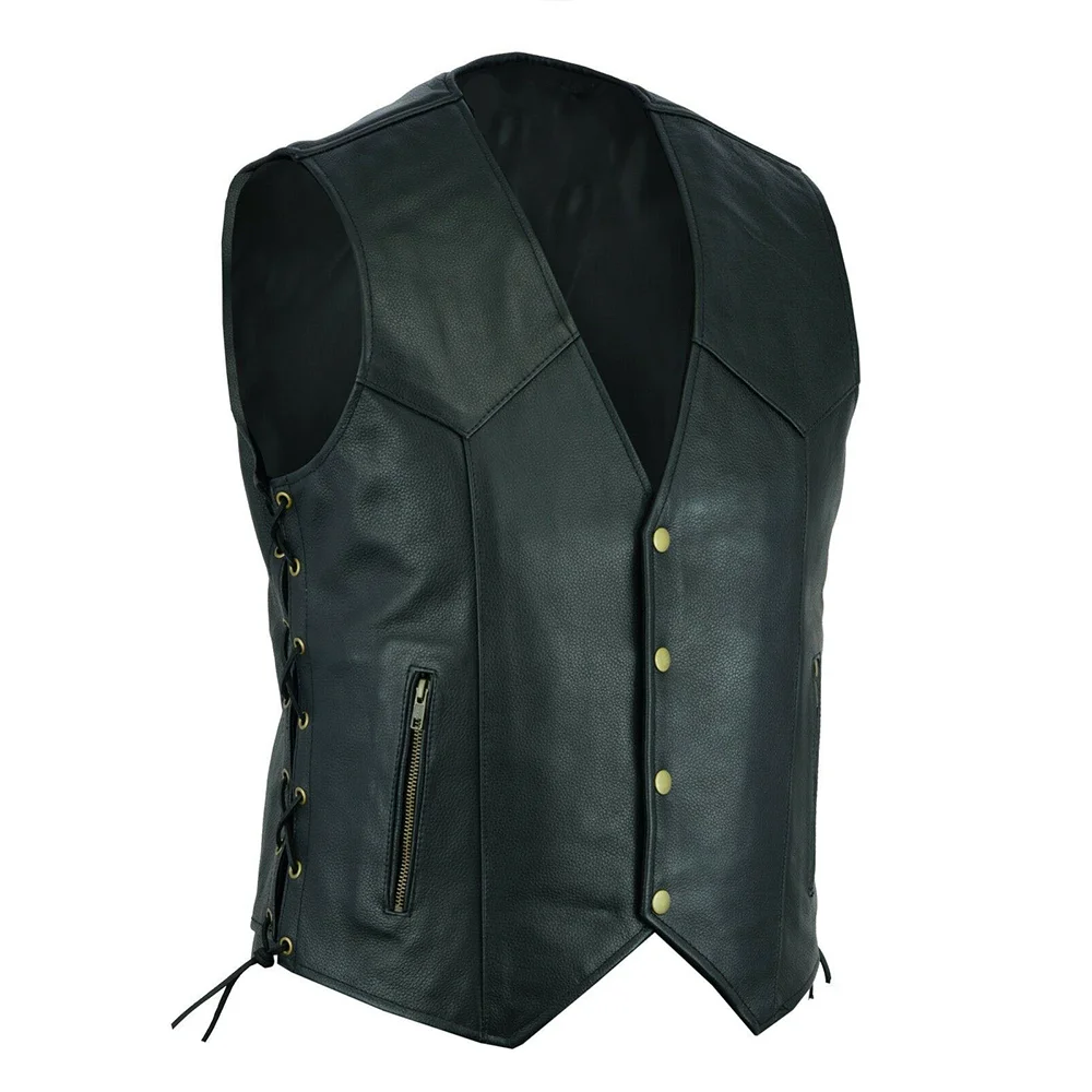 Men's Leather Vest Jacket V-neck Single Breasted Zipper Strap Short Large Size 5XL Sleeveless Top Coats Fashion Ropa De Hombre