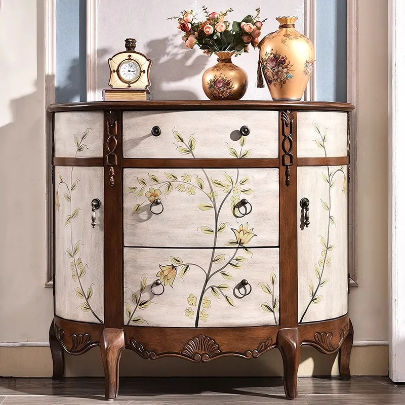 

Hand-painted door solid wood semi-round entrance cabinet partition living room modern simple foyer cabinet corridor American din