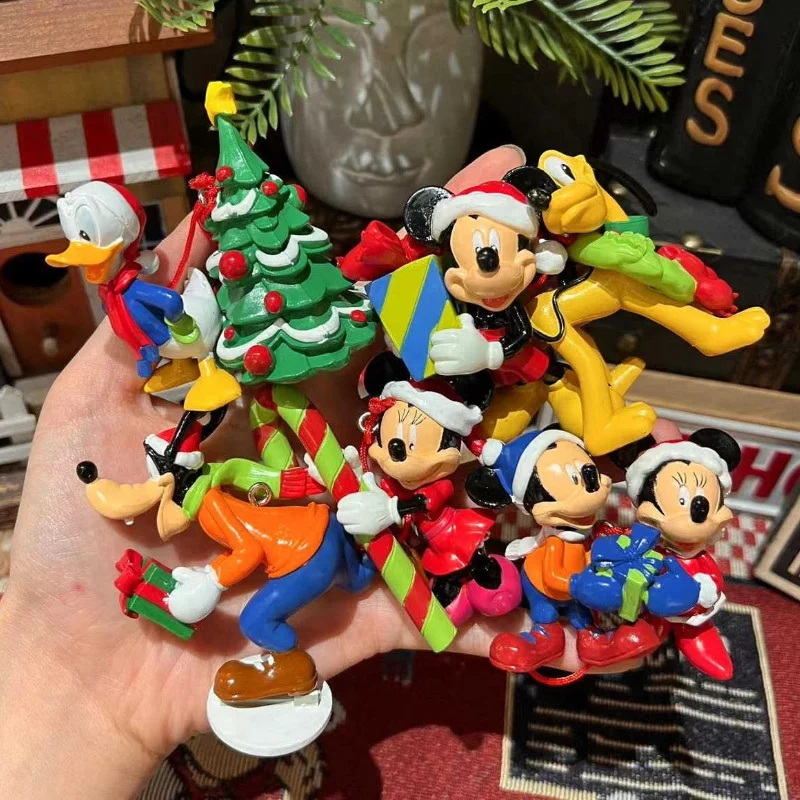 New 6pcs Disney Mickey Mouse Minnie Goofy Plut Donald Daisy Duck Christmas Series Anime Model Toy Collection Ornaments Xmas Gift