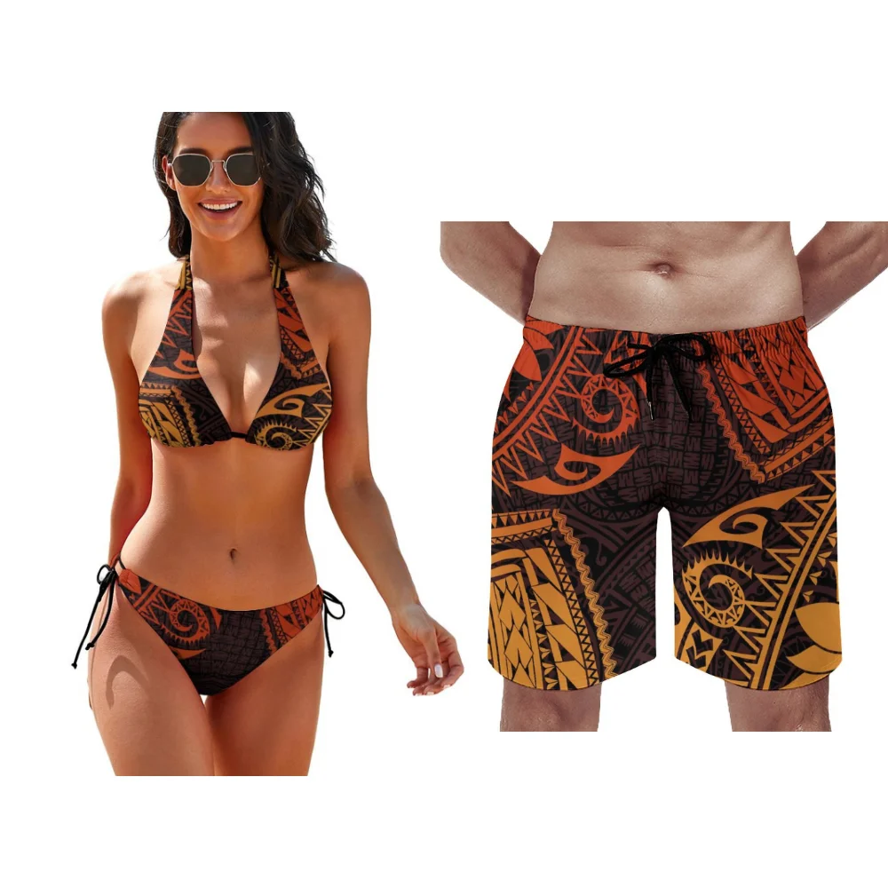 Damen Strand Push-up Bade bekleidung Herren Surf Beach Shorts polynesi scher Bikini benutzer definierte Tribal ethnischen Design Paar Bade bekleidung