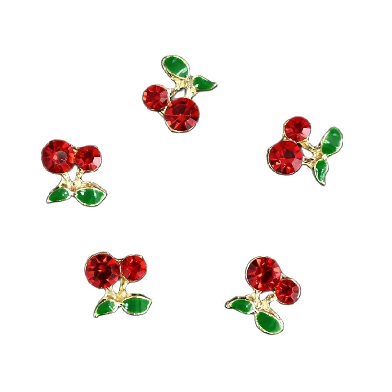 20Pcs/lot 3D Alloy With Shiny Rhinestones Metal Red Cherry Nail Art Decoration Mini Charm DIY Gem Luxury DIY Manicure Accessorie