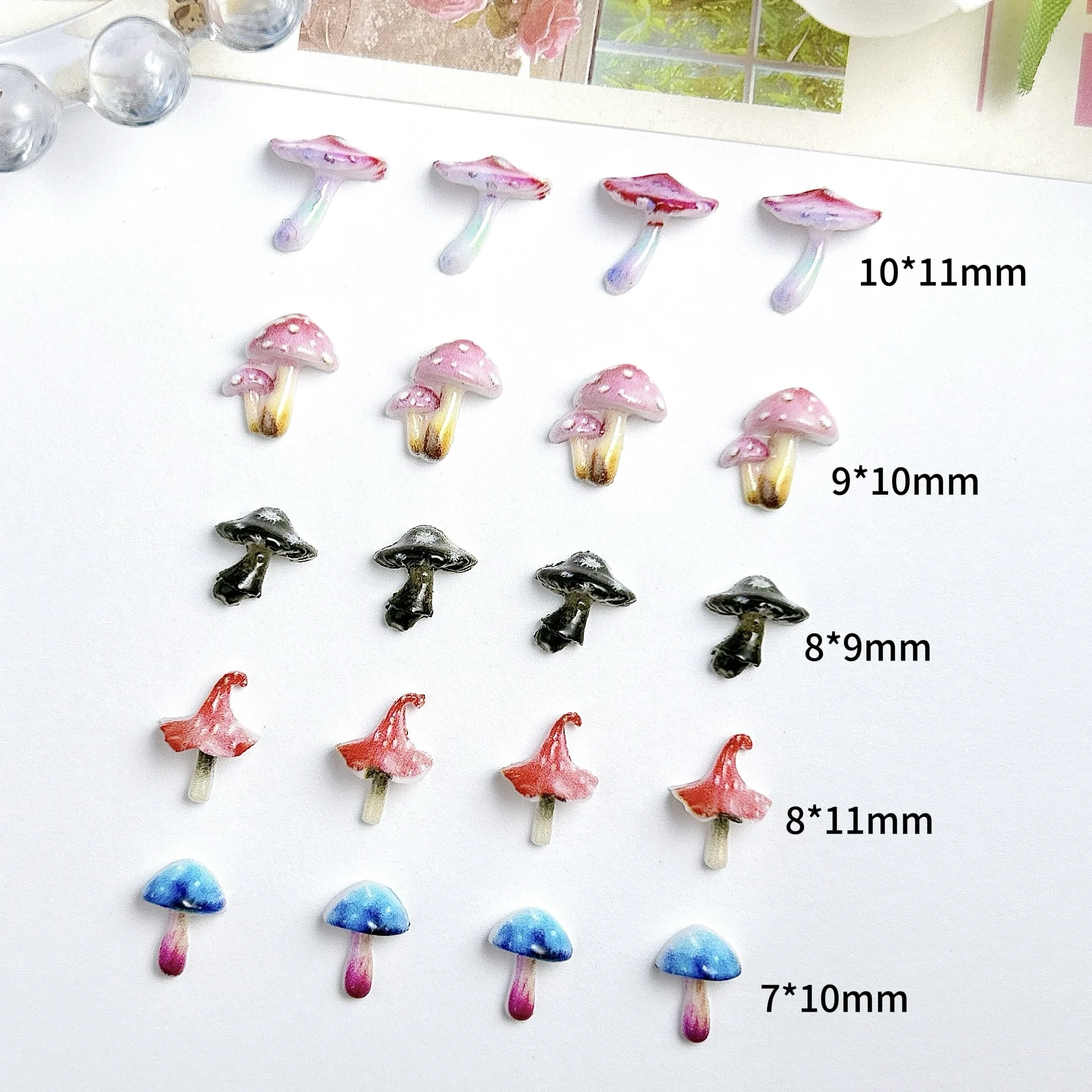 50 個革新的なクリエイティブ魅力的なキノコネイルアートデコレーションカラフルな現実的な魔法の帽子キノコ樹脂ネイルチャーム DIY