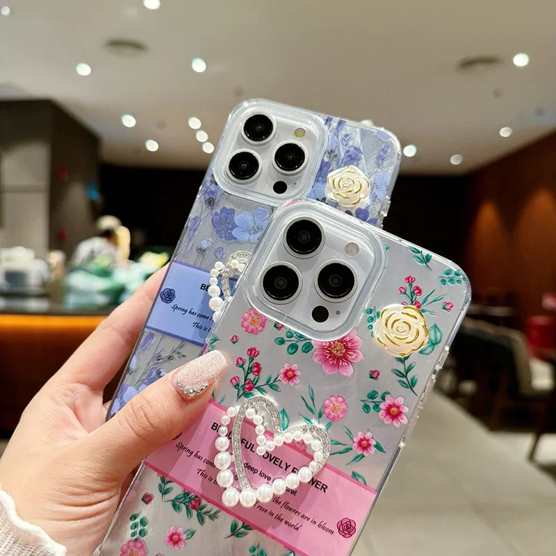 ثلاثية الأبعاد أزهار لطيفة الحب القلب ريشة الغزل سيليكون جراب هاتف آيفون 15 14 13 12 11 برو ماكس X XR XS 7 8 زائد واضح الوفير غطاء #4