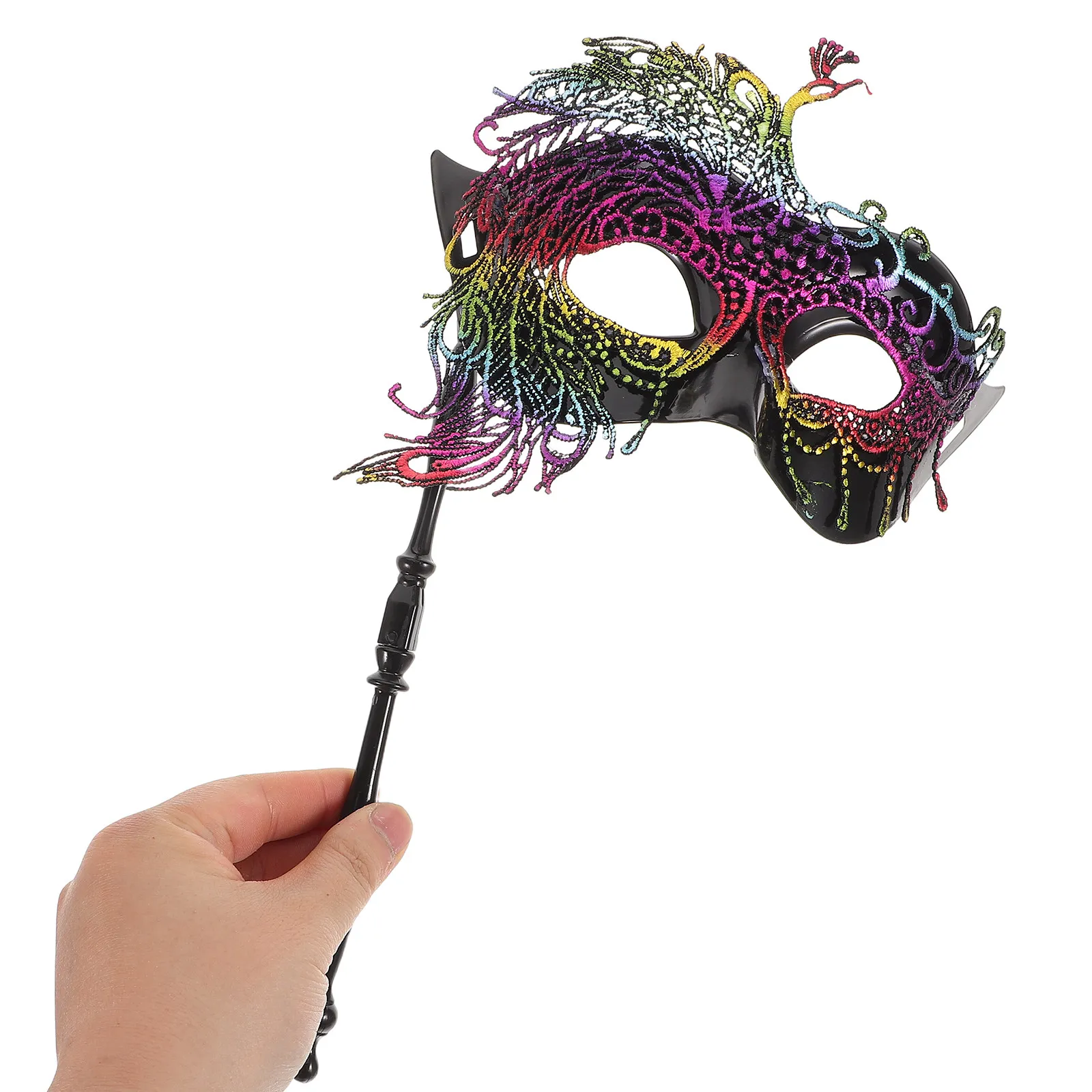 Lace Handheld Masquerade Mask Women Glamorous Sophisticated Eye Covering Costume Mask for Masquerade Ball Carnival Festival