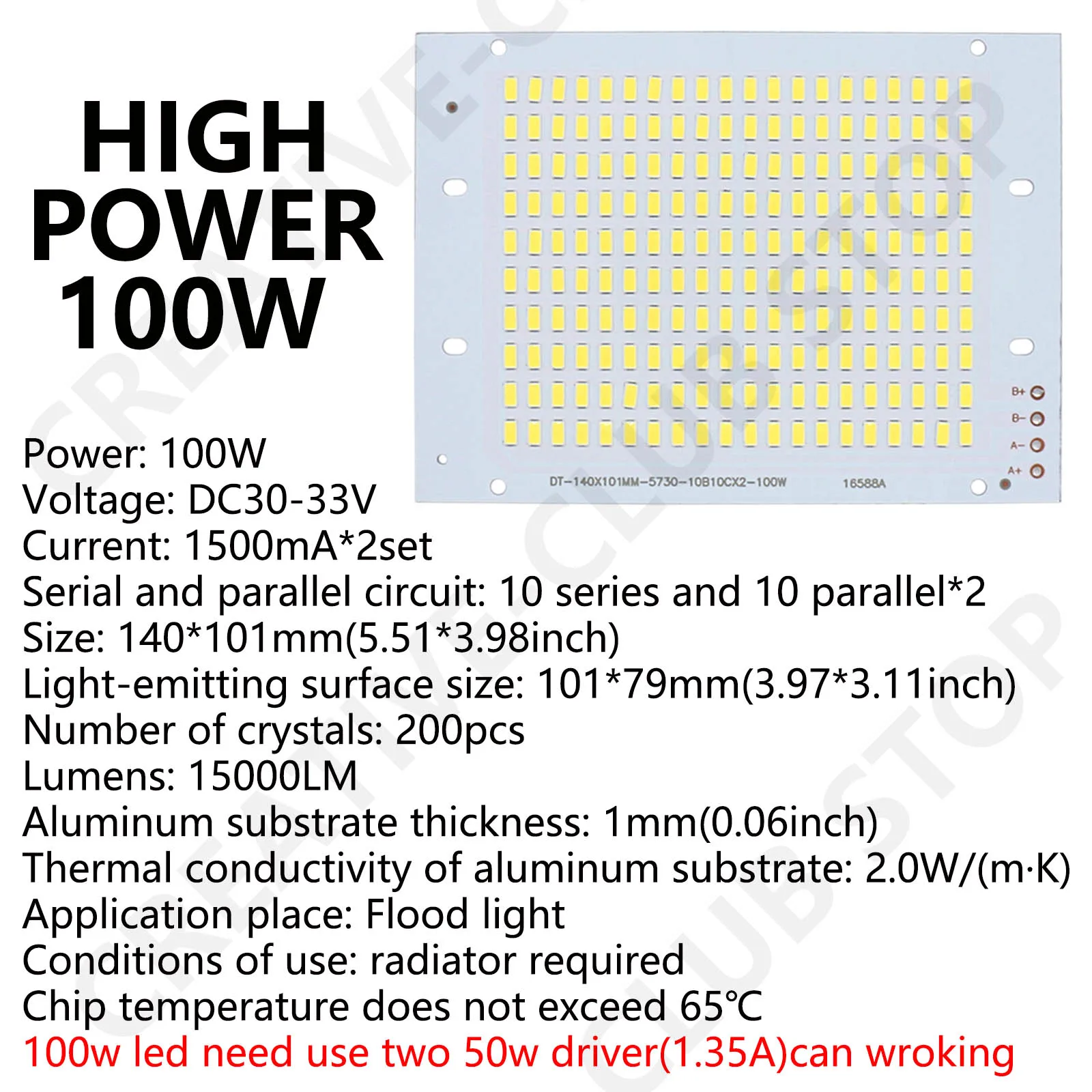 LED Diode 5730 Light Lamp Beads 100W Large chip 17*34mil Lamp Panel PCB High Brightness Lamp Board Suitable For DIY Light Source