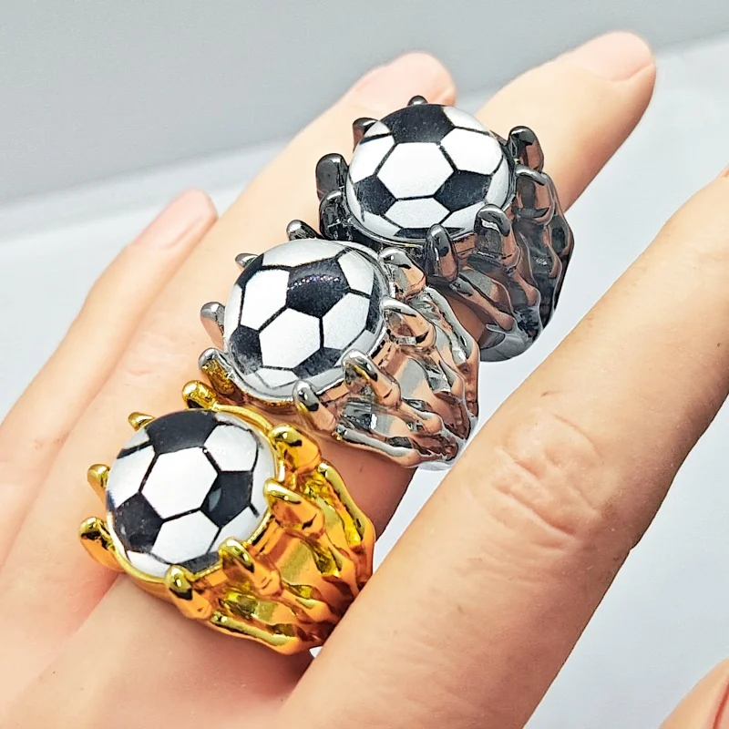 Wholesale 3/6/9 Pcs Soccer Pattern Zinc Alloy Solid Band Rings Electroplated Sports Finger Rings Bulk Pack For Shop Restock