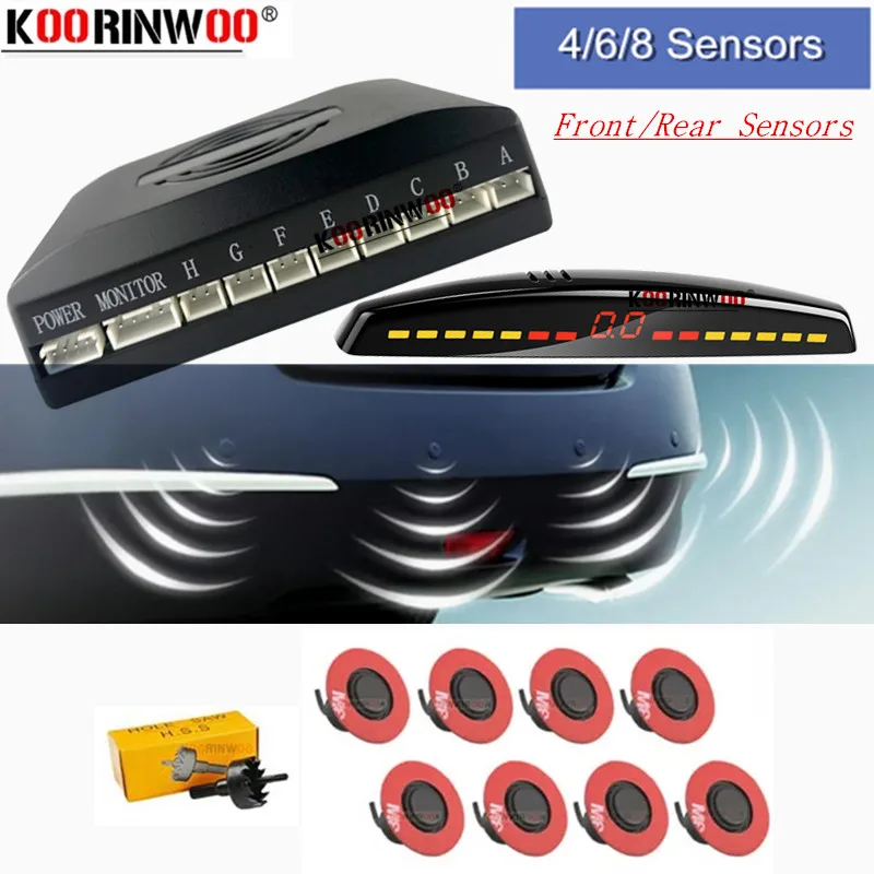 Koorinwoo Car Monitor Flat Electromagnetic Parking sensor with 4/6/8 Sensor Reverse Parking Radar Buzzer Detector Parking Assist