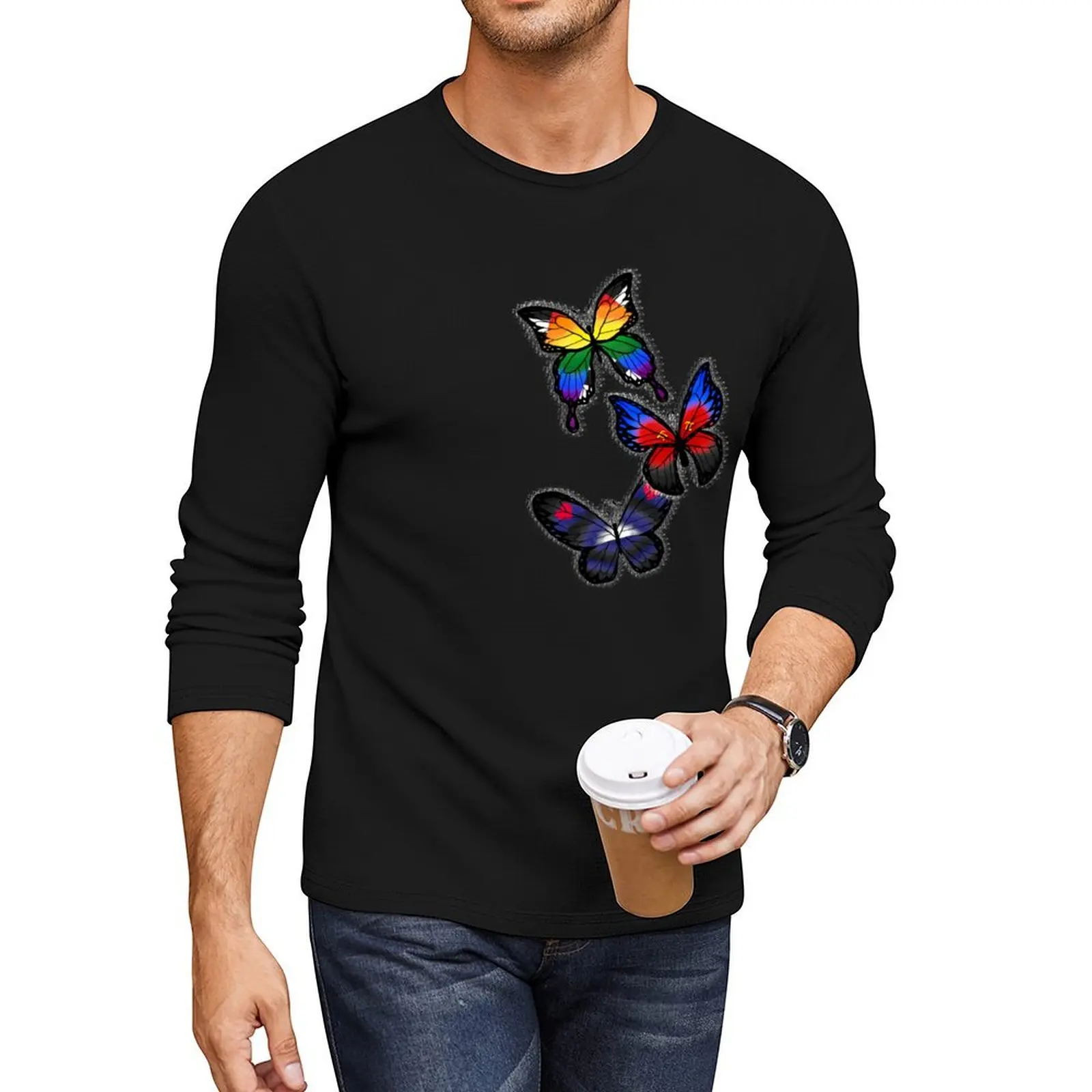 Custom Pride Butterfly Swarm #2 Long T-Shirt Aesthetic clothing mens tall t shirts