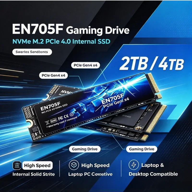 New EN705F M2 SSD Hard Disk, PCIe 4.0 NVMe M.2 Internal Solid State Drive 500GB 2TB 4TB for Desktop & Laptop PC