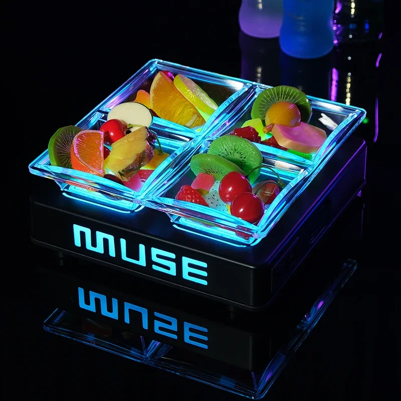 Hot Selling Square LED Illuminated Fruit Serving Tray Snack Dish Plate LED Fruit Plate  Square LED food Fruit Tray for Bar KTV N