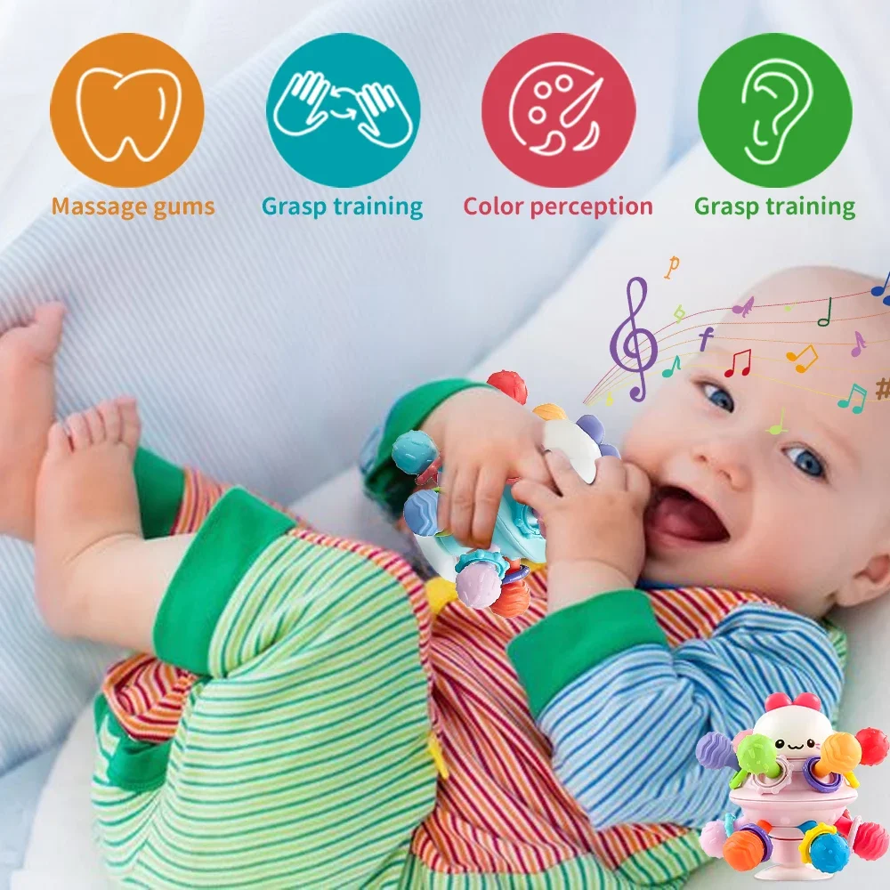 Anneau de dentition en Silicone, boule atomique, caoutchouc souple, éducation précoce, entraînement à saisir pour enfants, jouets de développement