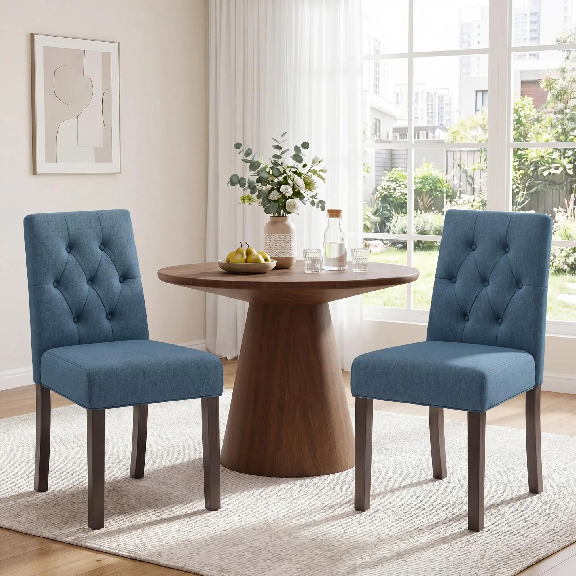 Dining Chairs Set of 2, Parsons Chairs for Small Spaces, Light Beige | Modern Dining Room Chairs with Solid Wooden