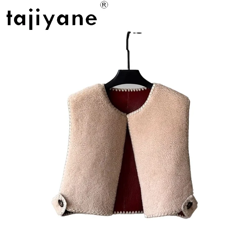 TAJIYANE100% Sheep Shearling Coat Woman Real Fur Jacket Two-sided Women's Leather Fur Coats Short Sleeveless Outerwear Chic Шуба