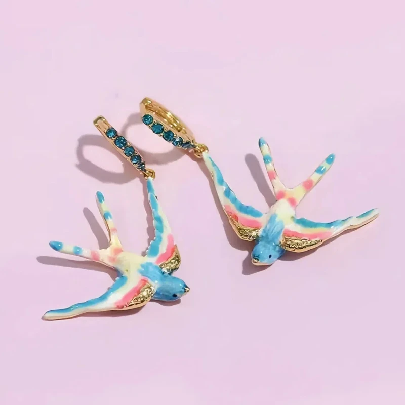 

2024 New Arrival Ethnic Style Hand-painted Fairy Tale Style Cut Rainbow Swallow Bird Earrings for Women Girl's Gift Earrings Y2k