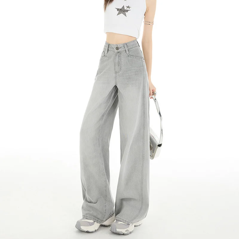 Jeans Women Loose Casual Spring Autumn New Style Y2k Straight Leg Wide Leg Pants Design Blue Denim Pants Women plus Trousers