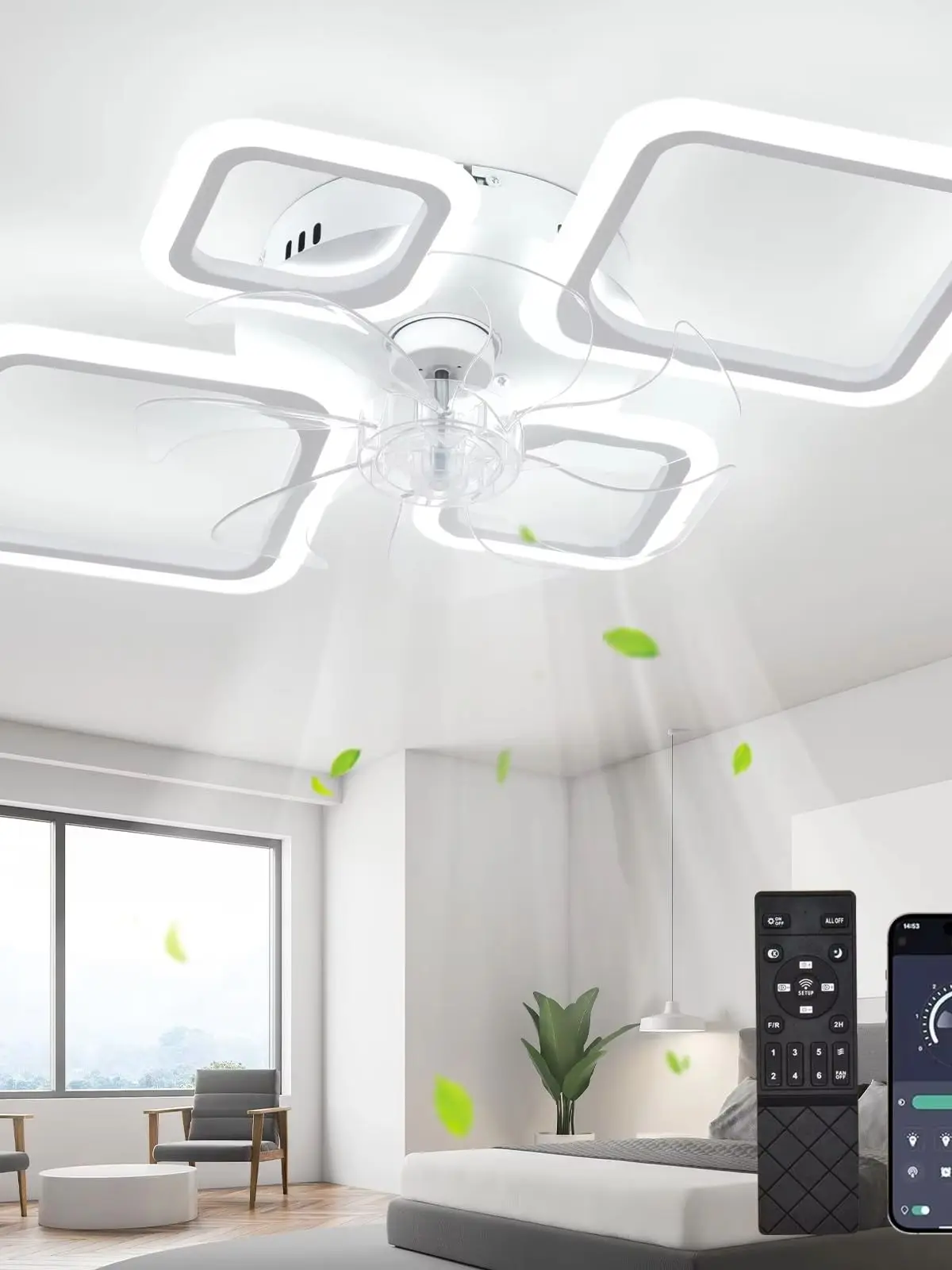 Deckenventilator Mit Beleuchtung,65W Deckenlampe Mit Ventilator ,Dimmbar Lampe Mit Ventilator Für Schlafzimmer Wohnzimmer