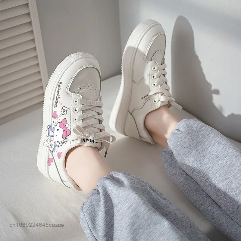 Sanrio Hello Kitty Small White Shoes Korean College Style Harajuku Casual Flat Shoes Y2k Comfortable Versatile Sneakers Women