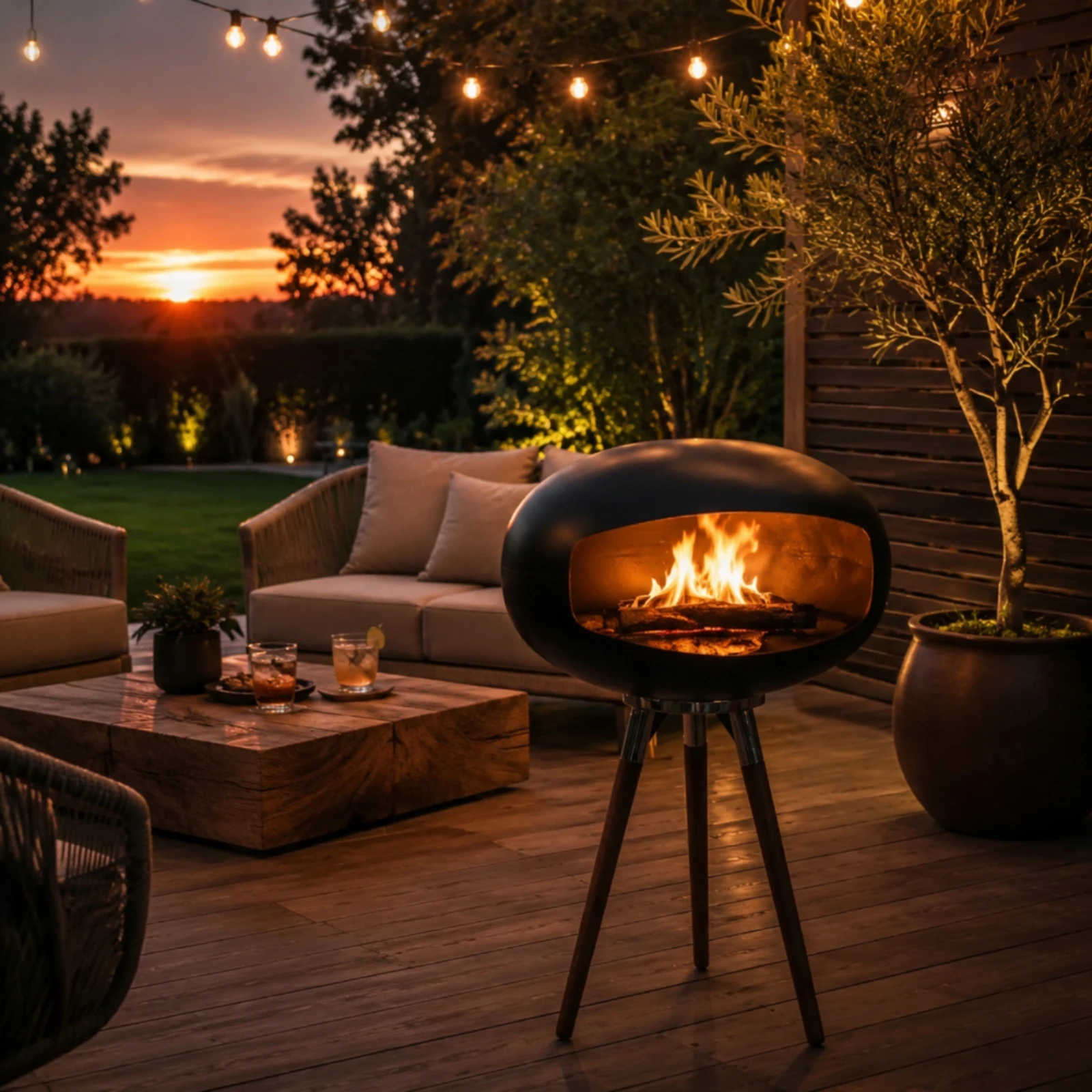 Tripod Fireplace Portable Ethanol Fireplace Fire Bowl Clean-Combusting Heater Smokeless for Homeowners, Terrace, Living Room view 2